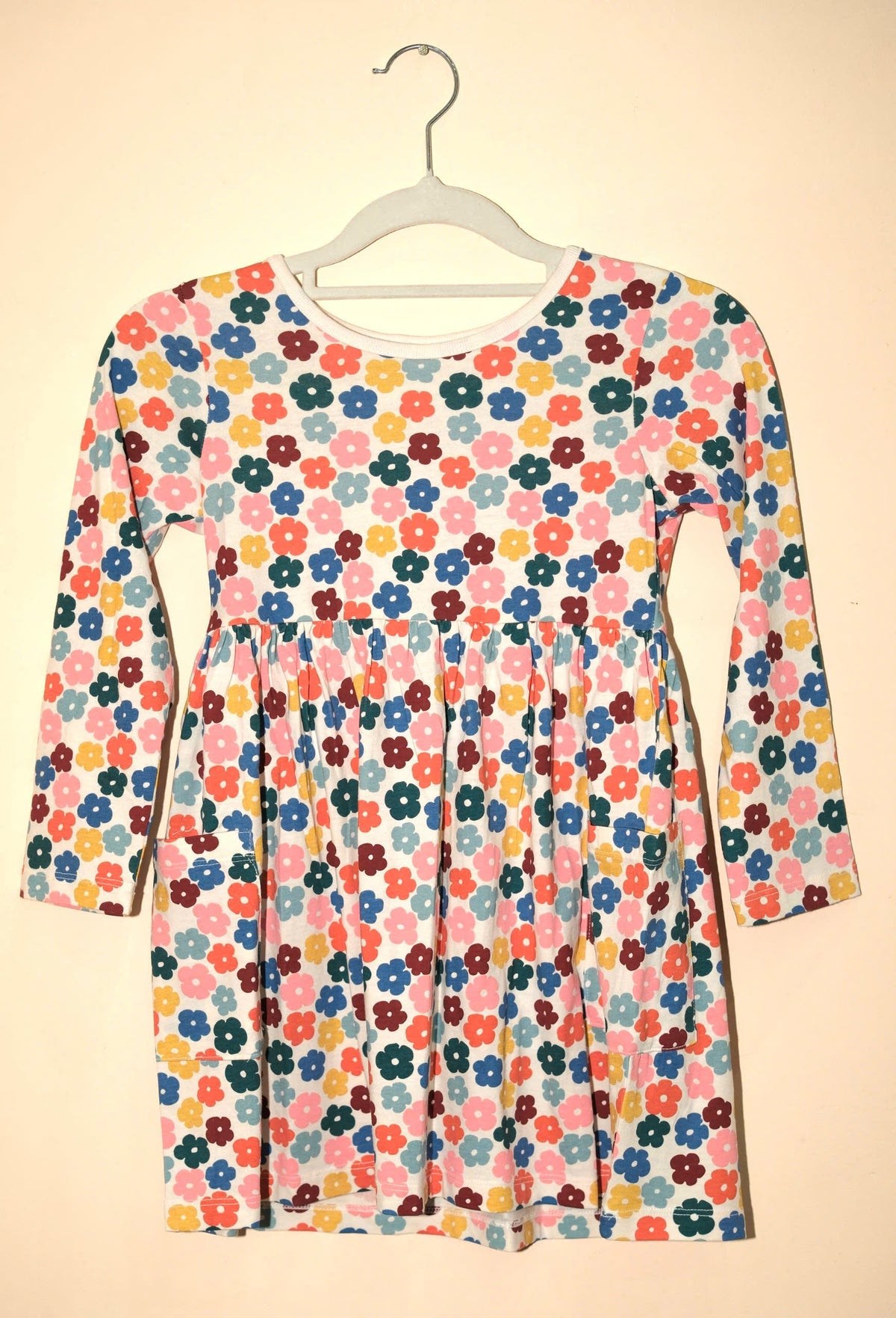 Long Sleeve Playground Dress with Pockets Color Tiny Multi Floral on Ecru